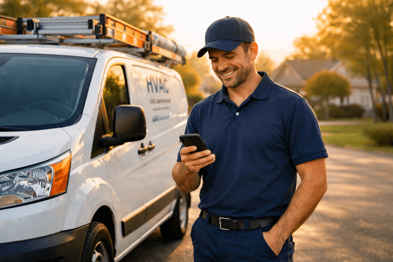Professional home services contractor with work van